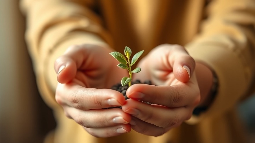 Hands nurturing a small plant, symbolizing trauma healing and mental health recovery.