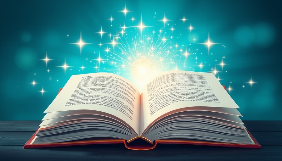 Open book with glowing pages and sparkles, promoting book clubs.