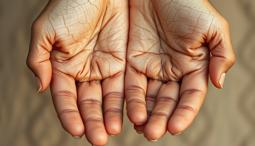 Close-up of cracked palms representing trauma recovery, detailed texture.