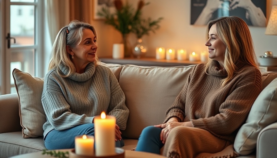 Two women in a cozy setting discussing in a trauma-informed conversation.