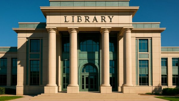 Zimmerman Library UNM entrance with modern architecture.