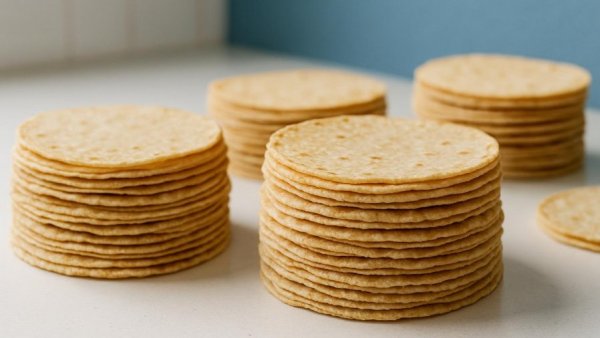 Stacks of tortillas at Burrito Express Albuquerque.