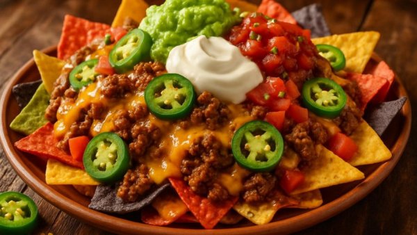 Loaded nachos at Turquoise Desert Taproom Rio Rancho, colorful and appetizing.