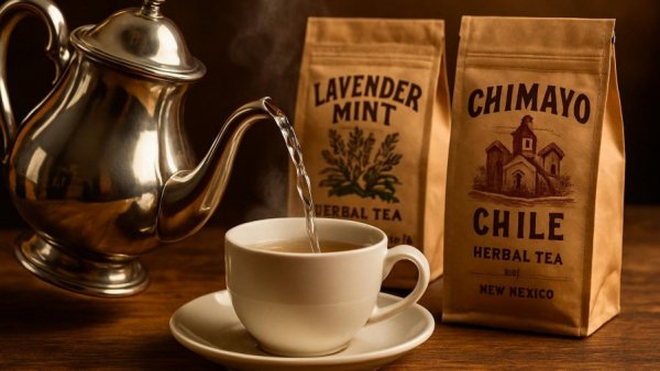New Mexico-Inspired Herbal Teas with teapot pouring water.