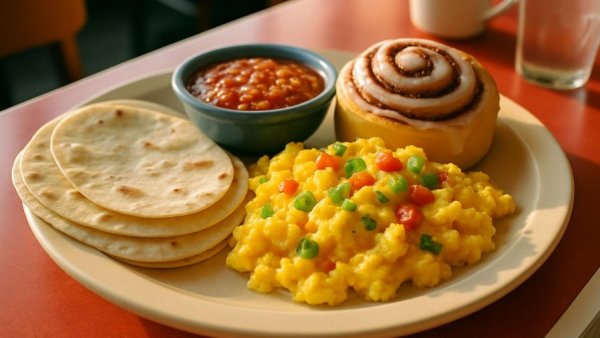 Vibrant plate from the Albuquerque Tortilla Trail with tortillas.