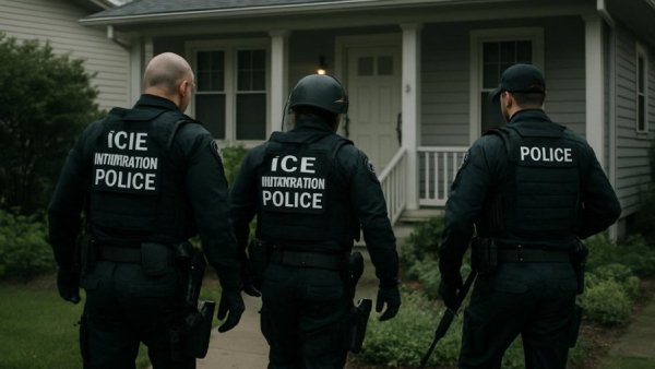 Immigration officers approach home in New Mexico, illustrating the Immigration Safety Act.