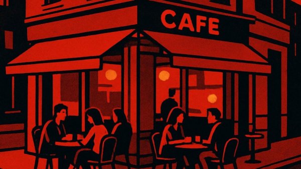 Retro-style Cafe Lush illustration in Albuquerque.