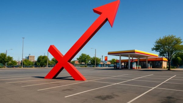 Maverik gas station proposal in Albuquerque with red arrow sculpture.