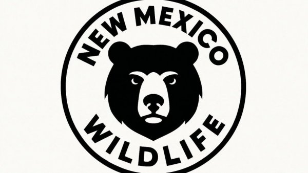 Circular New Mexico Wildlife logo with bear in monochrome