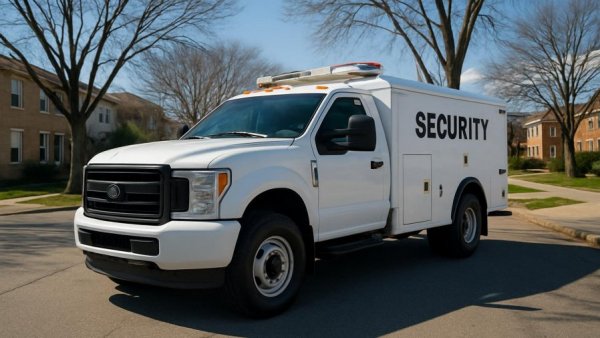 Suspicious Death at Church Investigation underway with security truck present on sunny suburban street.