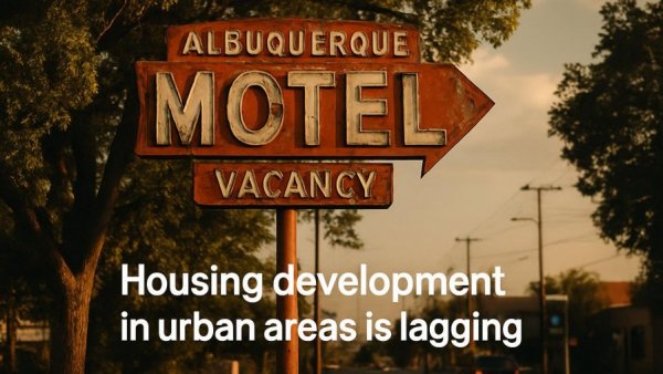 Old motel sign highlighting Albuquerque's housing changes.