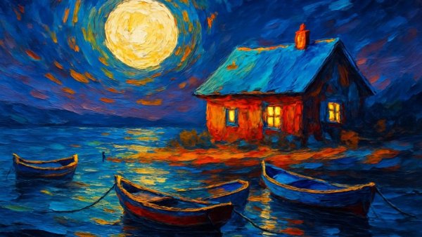 Ammar Alnahhas The Fisherman's Abode abstract painting with vibrant colors.