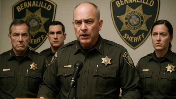 Bernalillo County Sheriff employees at a press conference addressing misconduct.