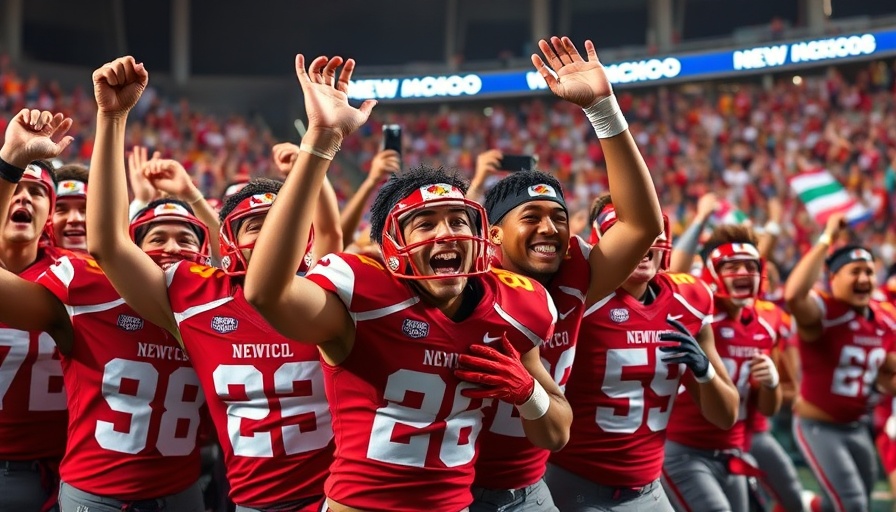 New Mexico football victory celebration over UCLA on the field.