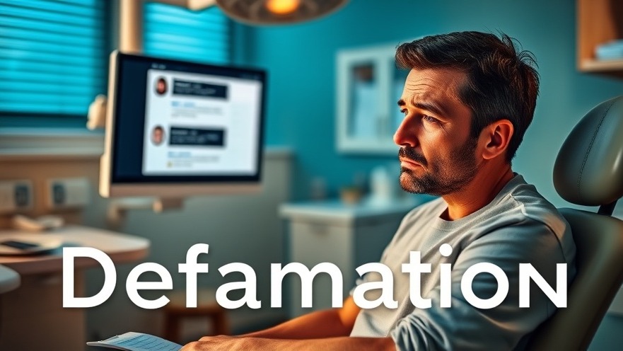 Worried patient reviews impact of defamation in dental office with hopeful expressions.