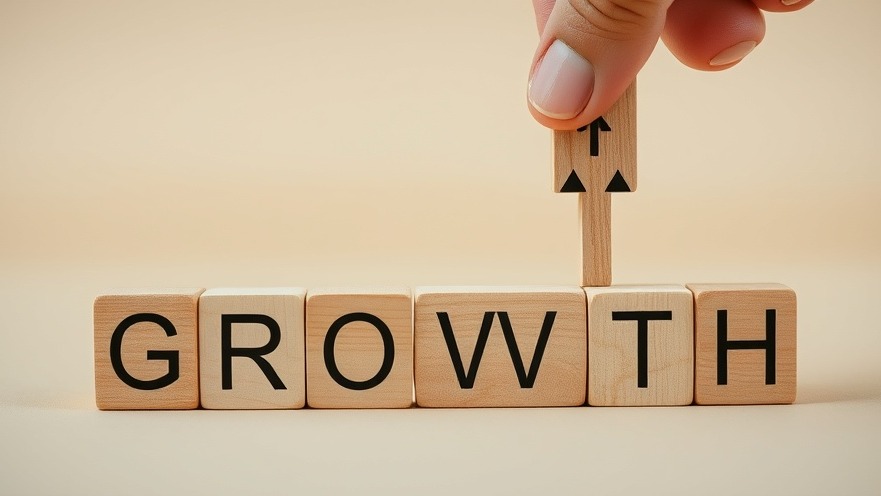 Cinematic photo of wooden blocks forming GROWTH, symbolizing dental referrals and patient loyalty.
