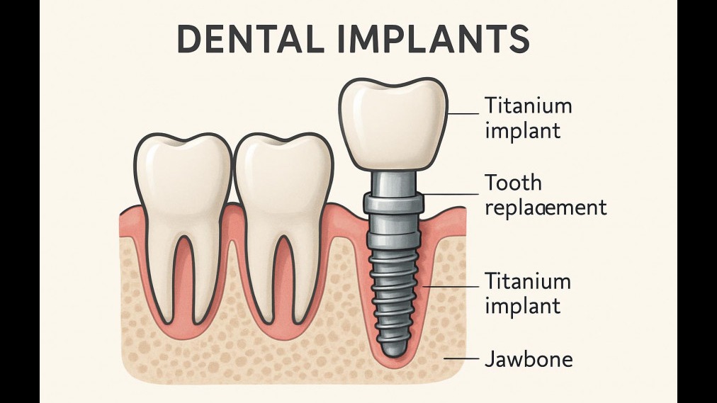 Dental implants: innovative titanium roots replacing missing teeth.