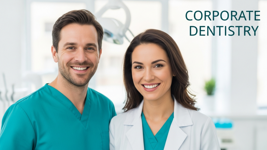 Friendly male and female dentists embodying DSO reputation and patient trust in a bright clinic setting.