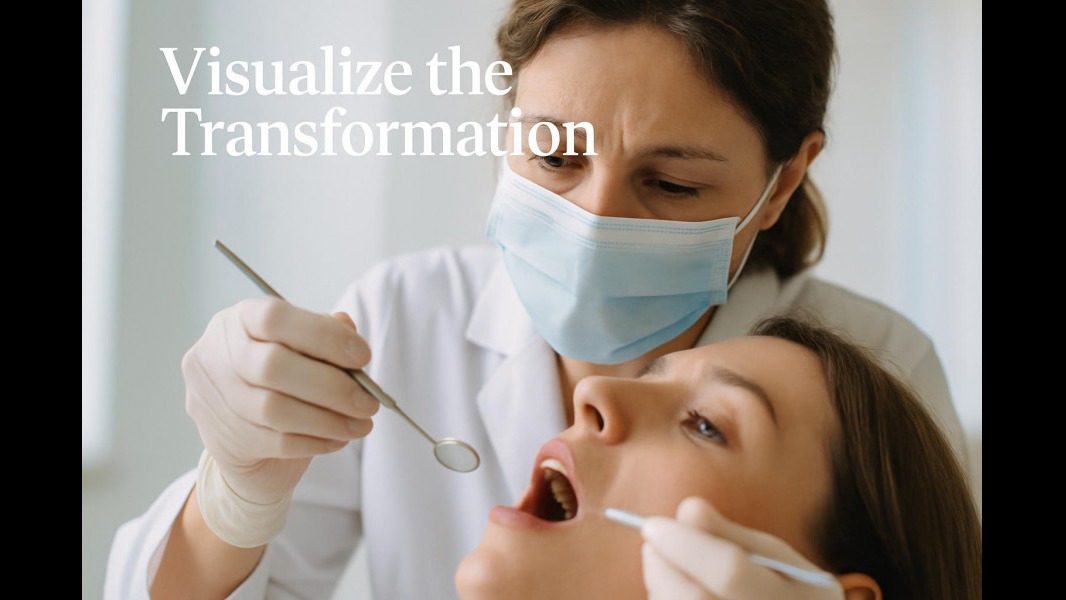 Dentist examining patient with care, conveying Patient Visualization in a serene clinic.