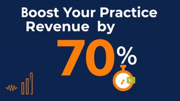 Promotional text on boosting practice revenue by 70% with icon.