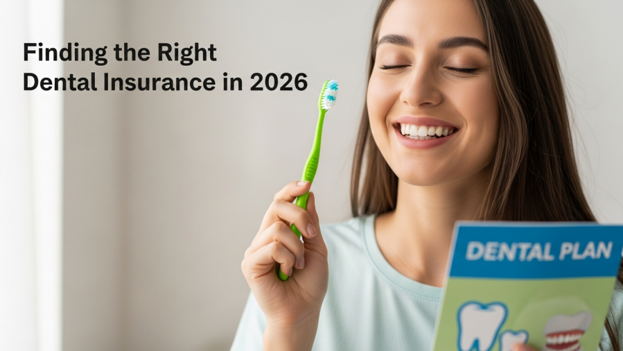 Confident young adult smiling with toothbrush and dental plan brochure, showcasing dental insurance benefits.