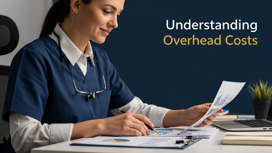 Confident dental professional analyzing overhead costs for practice efficiency.