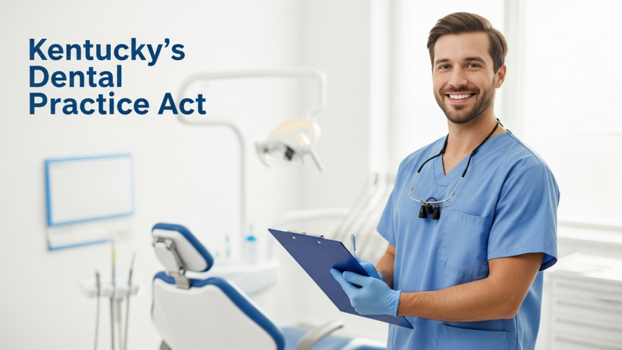 Confident dentist in modern clinic, reflecting dental practice legislation changes.