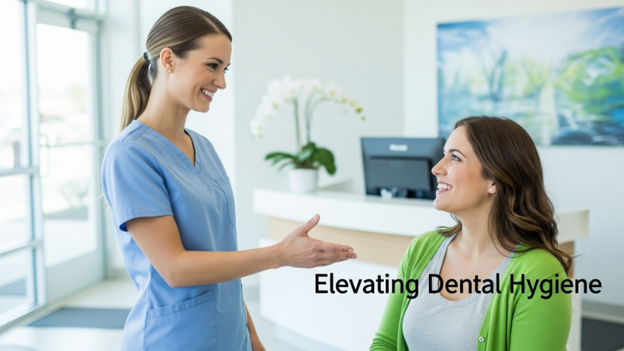 Smiling dental hygienist welcomes an engaged patient in a bright office, showcasing patient engagement.