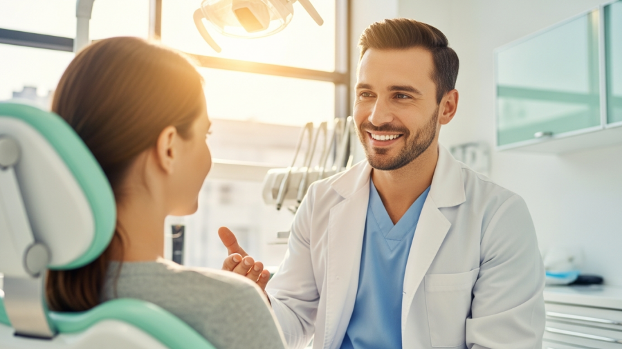 Welcoming dentist greeting patient, showcasing professionalism in dentistry.