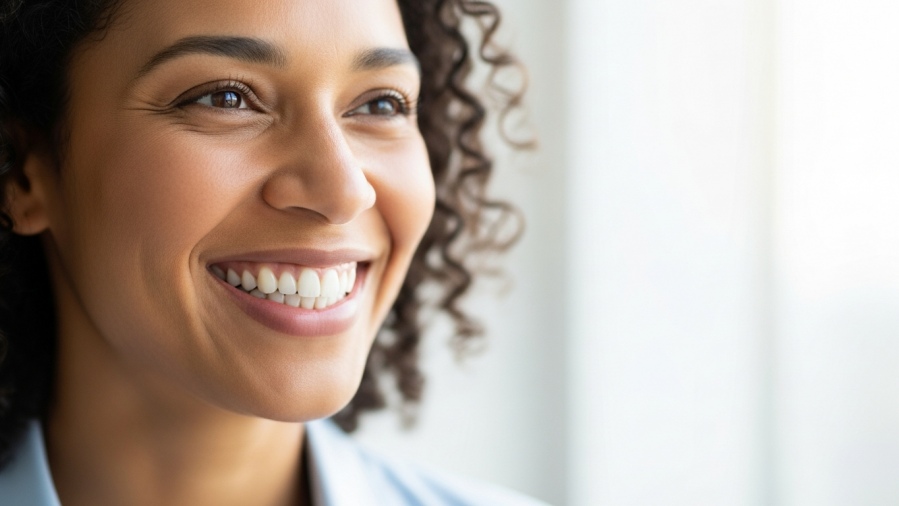 Diverse adult showcasing a genuine smile, boosting self-esteem and enhancing first impressions.