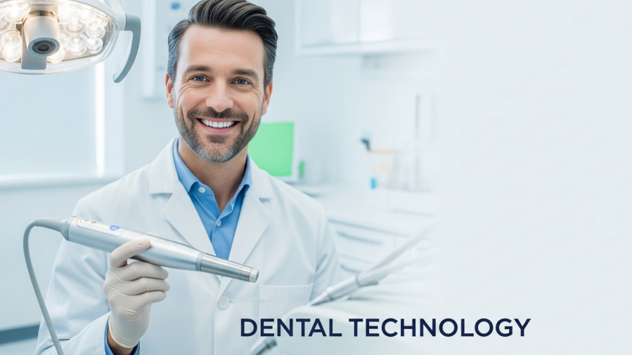 Confident dentist in white coat showcasing advanced AI in dentistry technology.