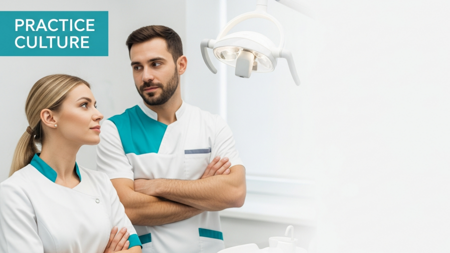 Contemplative dental professionals exemplifying strong workplace culture and team trust.