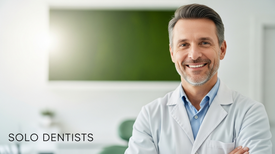 Confident solo dentist in a modern clinic, highlighting community dental care.