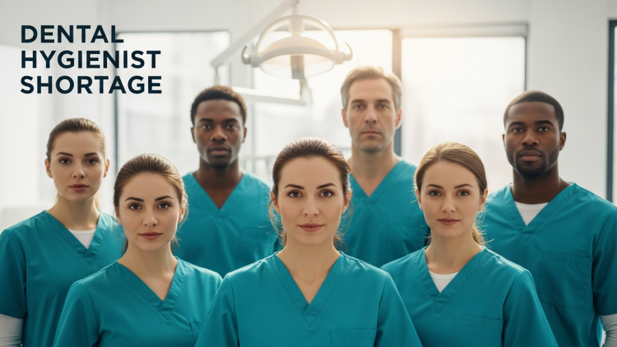 Dental hygienist recruitment strategies showcased by determined hygienists in a bright clinic.