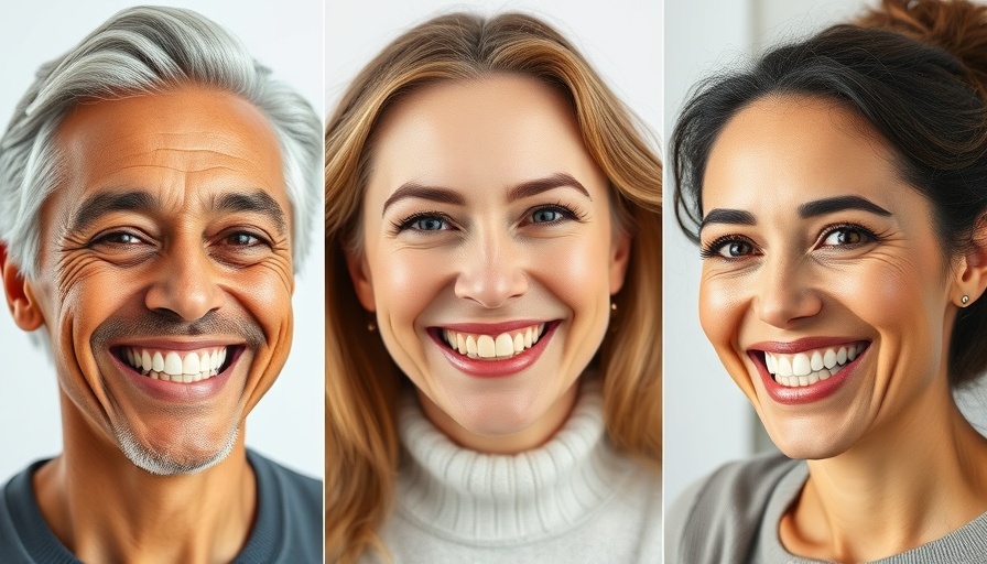 Smiling adults with dental implants in photorealistic style.