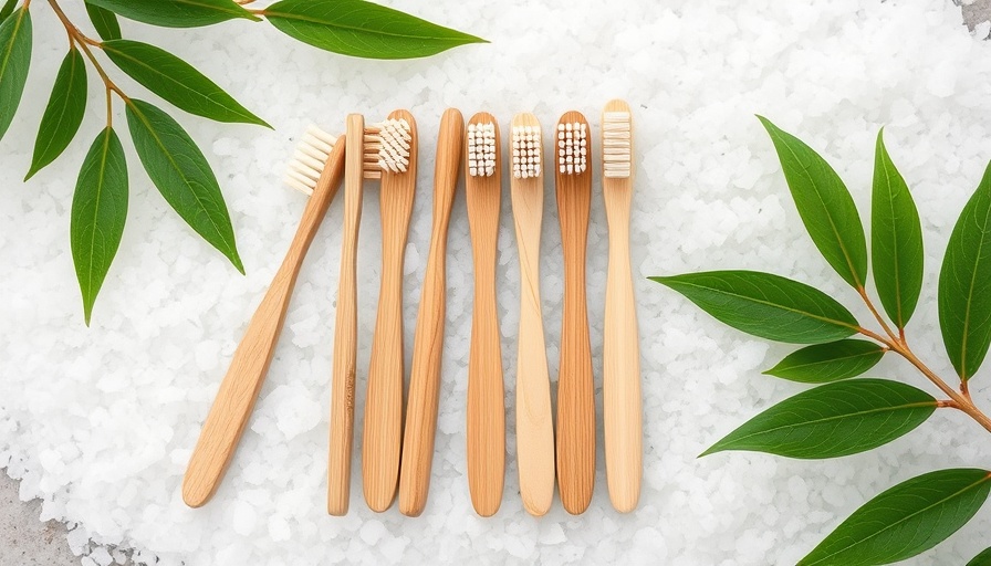 Eco-friendly wooden toothbrushes with green leaves on salt, Holistic Dentist Website Guide.