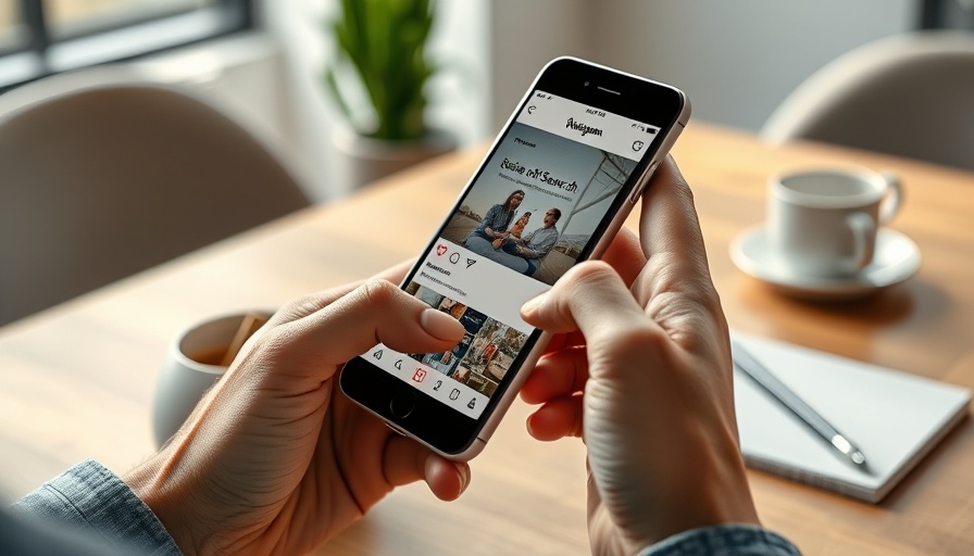 Smartphone showing Instagram posts, text: The Rise of Social Search.