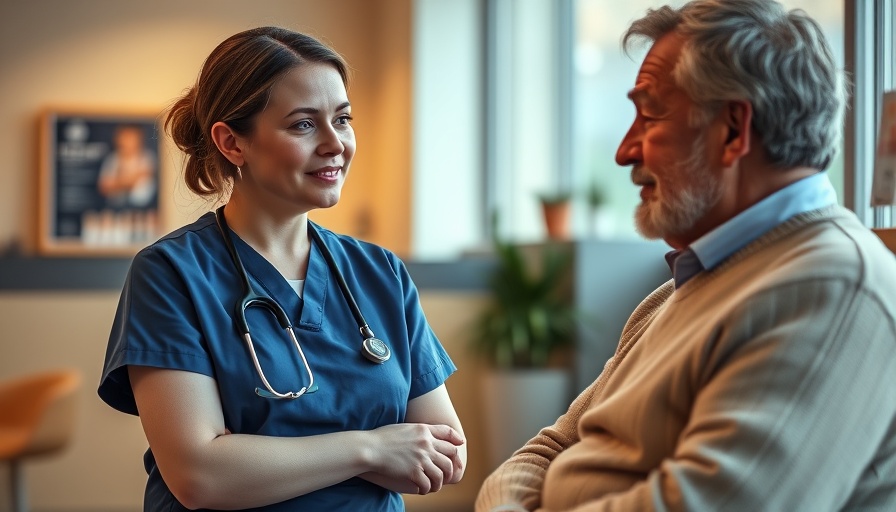 Caring discussion between nurse and older patient for dental practice growth.
