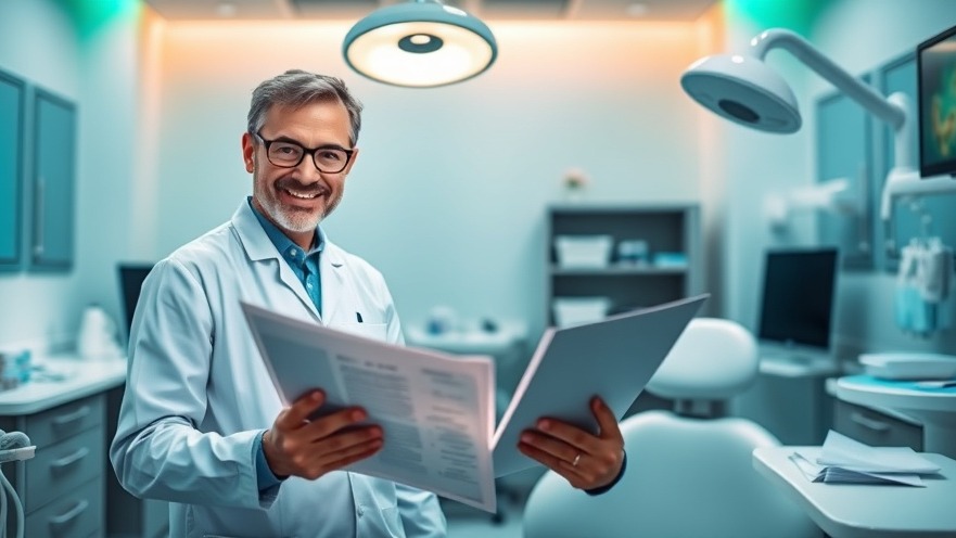 A confident dentist performs SWOT analysis in a modern dental practice, enhancing team alignment.