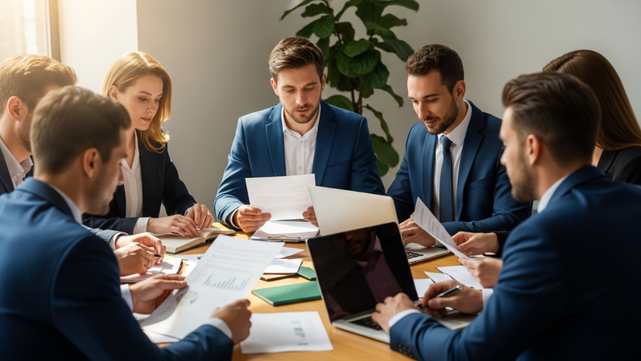 Professionals discussing dental care access in Arkansas, focused collaboration.