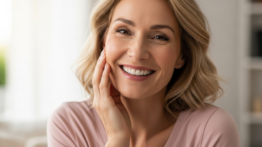 Confident mom showcasing her perfect smile, embodying dental health for moms.