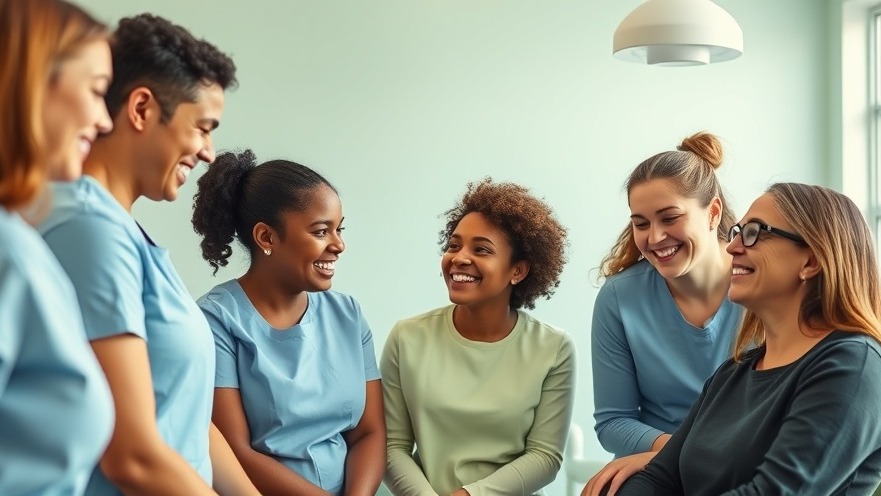 Diverse hygienists and patients connect in bright clinic, showcasing PDS Health's community dental care.