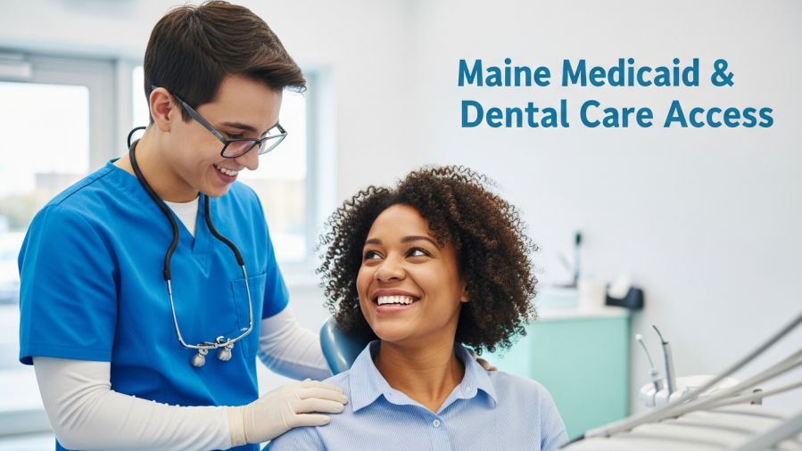 Excited dental professional supports diverse patient in modern Maine clinic, highlighting dental legislation updates.