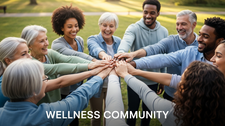Diverse individuals unite in a sunlit park, showcasing community service advantages and wellness.