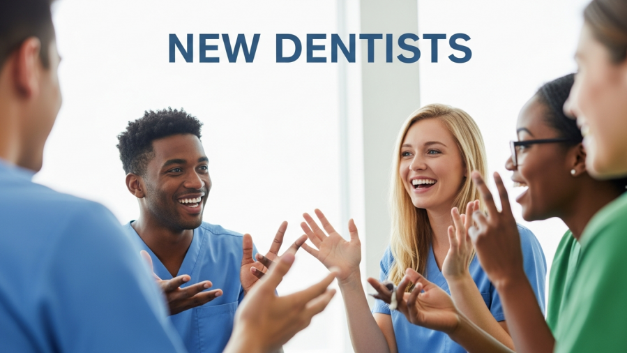 Confident young dentist advocating for progress in dental leadership opportunities.