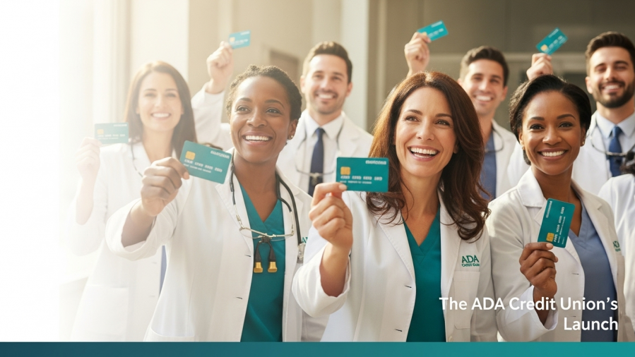 Diverse dentists proudly holding credit cards, highlighting financial resources for dentists.