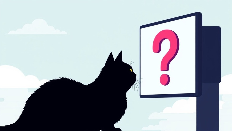 A minimalist illustration of a cat pondering a digital question mark, symbolizing AI healthcare.