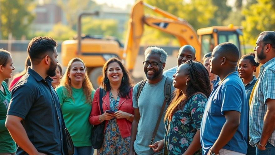 Engaged community members at a Houston development site highlighting local government updates.