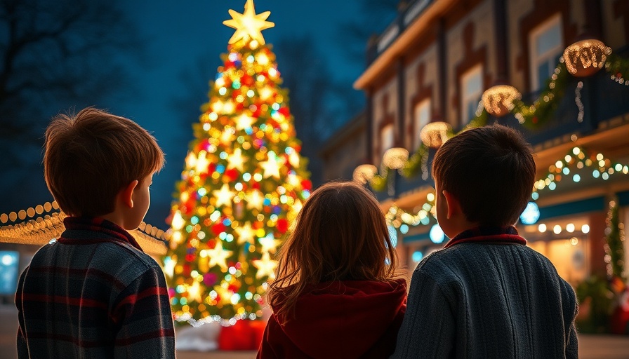 Sandestin Sparkling Wine & Holiday Lights event with children admiring Christmas tree.
