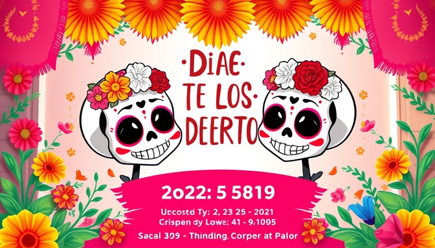 Dia de los Muertos event poster in Charlotte NC, colorful and festive.